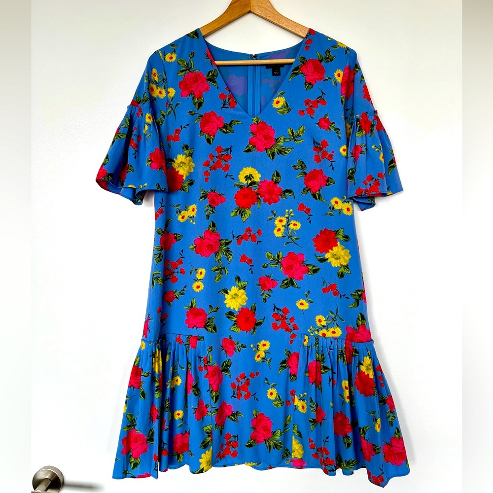 Ann Taylor Floral Blue Dress, size 6